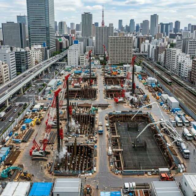 既製コンクリート杭工事の施工現場